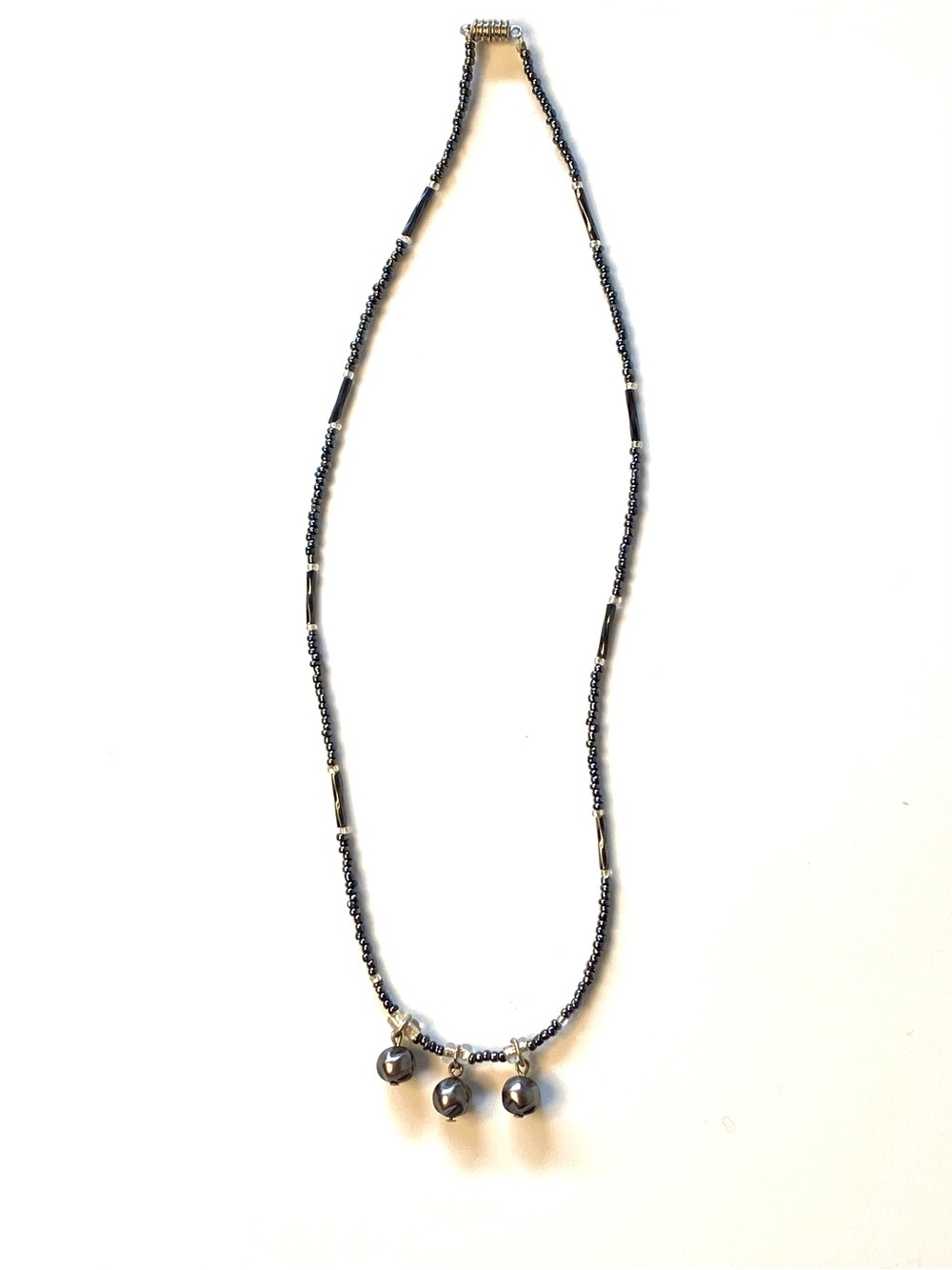 Hematite-Tone Beaded Necklace with Triple Pendants - Women Jewelry
